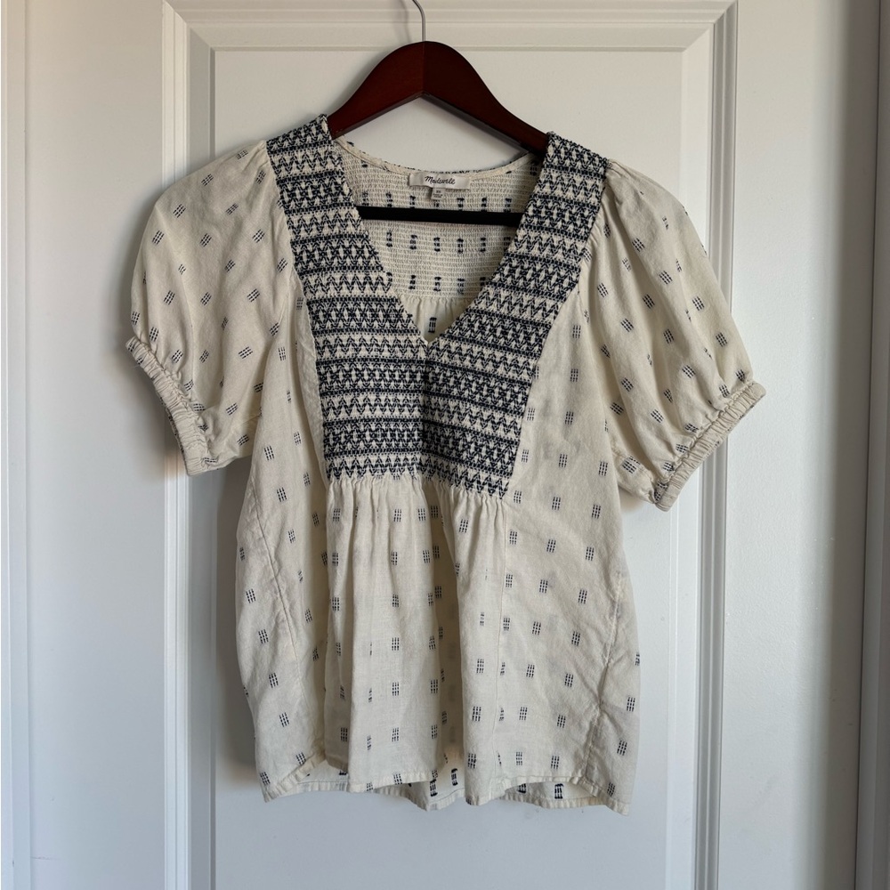 Madewell Cream and Blue Women's Top